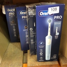 QUANTITY OF HEALTH & BEAUTY ITEMS TO INCLUDE ORAL-B VITALITY PRO ELECTRIC TOOTHBRUSHES ADULTS, 1 HANDLE, 2 TOOTHBRUSH HEADS, 3 BRUSHING MODES INCLUDING SENSITIVE PLUS, 2 PIN UK PLUG, BLUE: LOCATION -