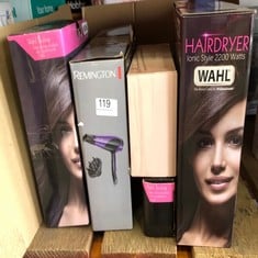 QUANTITY OF HEALTH & BEAUTY ITEMS TO INCLUDE WAHL IONIC STYLE HAIRDRYER IN PURPLE, HAIRDRYERS FOR WOMEN, HAIR DRYER WITH ATTACHMENTS, ADJUSTABLE TEMPERATURE, THREE HEAT SETTINGS, TWO SPEED SETTINGS,