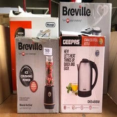 QUANTITY OF KITCHEN & APPLIANCES ITEMS TO INCLUDE BREVILLE BLEND ACTIVE PERSONAL BLENDER & SMOOTHIE MAKER | 350W | 1 PORTABLE BLEND ACTIVE BOTTLE (600ML) | LEAK PROOF LID | BLACK & GOLD [VBL251]: LOC