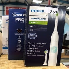 QUANTITY OF HEALTH & BEAUTY ITEMS TO INCLUDE PHILIPS SONICARE PROTECTIVE CLEAN 4300 ELECTRIC TOOTHBRUSH, SONIC TOOTHBRUSH WITH TWO INTENSITY LEVELS, PRESSURE SENSOR AND TIMER, WHITE, MODEL HX6807/51: