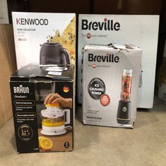 QUANTITY OF KITCHEN & APPLIANCES ITEMS TO INCLUDE BREVILLE BLEND ACTIVE PERSONAL BLENDER & SMOOTHIE MAKER | 350W | 1 PORTABLE BLEND ACTIVE BOTTLE (600ML) | LEAK PROOF LID | BLACK & GOLD [VBL251]: LOC