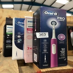 QUANTITY OF HEALTH & BEAUTY ITEMS TO INCLUDE ORAL-B PRO JUNIOR KIDS ELECTRIC TOOTHBRUSH, 1 TOOTHBRUSH HEAD, 3 MODES WITH KID-FRIENDLY SENSITIVE MODE, FOR AGES 6+, 2 PIN UK PLUG, PURPLE: LOCATION - C