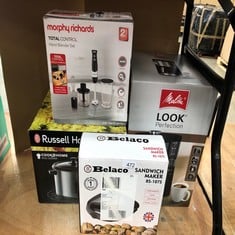 QUANTITY OF KITCHEN & APPLIANCES ITEMS TO INCLUDE MORPHY RICHARDS 402061 TOTAL CONTROL HAND BLENDER, GREY: LOCATION - BACK TABLES