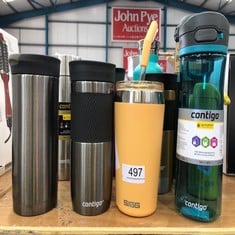 QUANTITY OF SPORTS & EXERCISE ITEMS TO INCLUDE CONTIGO HURON SNAPSEAL TRAVEL MUG, STAINLESS STEEL THERMAL MUG, VACUUM FLASK, LEAK PROOF TUMBLER, COFFEE MUG WITH BPA FREE EASY-CLEAN LID, GUNMETAL, 470