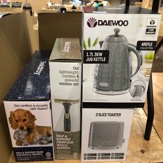 QUANTITY OF KITCHEN & APPLIANCES ITEMS TO INCLUDE DAEWOO ARGYLE COLLECTION, 1.7L, ELECTRIC KETTLE WITH REMOVABLE LID AND FILTER FOR AN EASY CLEAN, AUTO SHUT OFF AND POWER INDICATOR FOR SAFETY, GREY: