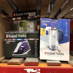 QUANTITY OF KITCHEN & APPLIANCES ITEMS TO INCLUDE RUSSELL HOBBS SUPREME STEAM IRON, POWERFUL VERTICAL STEAM FUNCTION, NON-STICK STAINLESS STEEL SOLEPLATE, EASY FILL 300ML WATER TANK, 110G STEAM SHOT,