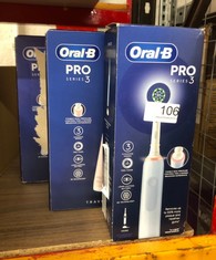 QUANTITY OF HEALTH & BEAUTY ITEMS TO INCLUDE ORAL-B PRO 3 ELECTRIC TOOTHBRUSHES FOR ADULTS, 1 CROSS ACTION TOOTHBRUSH HEAD, 3 MODES WITH TEETH WHITENING, 2 PIN UK PLUG, 3000, BLUE: LOCATION - A RACK