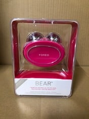 FOREO BEAR SMART MICROCURRENT FACE DEVICE - JAW EXERCISER - IMMEDIATELY VISIBLE NON-INVASIVE FACE LIFT - ANTI AGING - SAFE & PAINLESS - FUCHSIA: LOCATION - A RACK