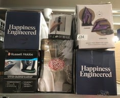 QUANTITY OF KITCHEN & APPLIANCES ITEMS TO INCLUDE TOWER T22008 CERAGLIDE CORDLESS STEAM IRON WITH CERAMIC SOLEPLATE AND VARIABLE STEAM FUNCTION, 2400 W, PURPLE: LOCATION - B RACK