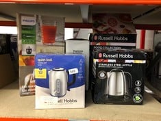 QUANTITY OF KITCHEN & APPLIANCES ITEMS TO INCLUDE RUSSELL HOBBS BRUSHED STAINLESS STEEL ELECTRIC 1.7L CORDLESS KETTLE (QUIET & FAST BOIL 3KW, REMOVABLE WASHABLE ANTI-SCALE FILTER, PUSH BUTTON LID, PE