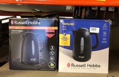 QUANTITY OF KITCHEN & APPLIANCES ITEMS TO INCLUDE RUSSELL HOBBS TEXTURES ELECTRIC 1.7L CORDLESS KETTLE (FAST BOIL 3KW, BLACK PREMIUM PLASTIC, MATT & HIGH GLOSS FINISH, REMOVABLE WASHABLE ANTI-SCALE F