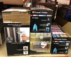 QUANTITY OF KITCHEN & APPLIANCES ITEMS TO INCLUDE RUSSELL HOBBS MY IRON STEAM IRON, CERAMIC SOLEPLATE, 260ML WATER TANK, 120G STEAM SHOT, 28G CONTINUOUS STEAM, SELF-CLEAN FUNCTION, 2M CORD, VERTICAL: