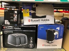 QUANTITY OF KITCHEN & APPLIANCES ITEMS TO INCLUDE RUSSELL HOBBS INSPIRE ELECTRIC 1.7L CORDLESS KETTLE (FAST BOIL 3KW, BLACK PREMIUM TEXTURED PLASTIC, HIGH GLOSS FINISH, REMOVABLE WASHABLE ANTI-SCALE: