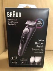 BRAUN BEARD TRIMMER SERIES 9 BT9441, TRIMMER WITH BARBER TOOLS AND 180-MIN RUNTIME, RATED WHICH BEST BUY.: LOCATION - D RACK