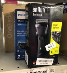 QUANTITY OF HEALTH & BEAUTY ITEMS TO INCLUDE BRAUN SERIES 3 ELECTRIC SHAVER FOR MEN, ELECTRIC RAZOR FOR MEN, UK 2 PIN PLUG, 300, BLACK RAZOR: LOCATION - D RACK