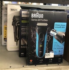 QUANTITY OF HEALTH & BEAUTY ITEMS TO INCLUDE BRAUN SERIES 3 PROSKIN ELECTRIC SHAVER, ELECTRIC RAZOR FOR MEN WITH POP UP PRECISION TRIMMER, BLACK/BLUE RAZOR, : LOCATION - D RACK