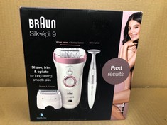 BRAUN SILK-EPIL 9 EPILATOR FOR LONG-LASTING HAIR REMOVAL WITH ELECTRIC SHAVER & TRIMMER & BIKINI TRIMMER, 100% WATERPROOF, UK 2 PIN PLUG, 9-890, WHITE.: LOCATION - D RACK