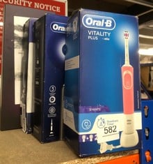 QUANTITY OF HEALTH & BEAUTY ITEMS TO INCLUDE ORAL-B VITALITY PLUS 3D WHITE PINK ELECTRIC TOOTHBRUSH RECHARGEABLE POWERED BY BRAUN, 1 X TOOTHBRUSH HANDLE, 2 TOOTHBRUSH HEADS AND UK 2-PIN PLUG: LOCATIO