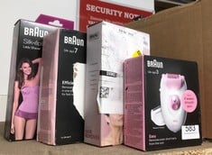 QUANTITY OF HEALTH & BEAUTY ITEMS TO INCLUDE BRAUN SILK-ÉPIL 3, CORDED EPILATOR FOR HAIR REMOVAL, WEEKS OF SMOOTH SKIN, WITH LADY SHAVER HEAD & TRIMMER COMB, 3-031, PINK: LOCATION - E RACK