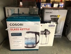 QUANTITY OF KITCHEN & APPLIANCES ITEMS TO INCLUDE COSORI ELECTRIC KETTLE GLASS, FAST BOIL QUIET, 3000W 1.5L WITH BLUE LED, STAINLESS STEEL FILTER, BOIL-DRY PROTECTION, BLACK, BPA FREE: LOCATION - E R