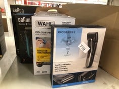 QUANTITY OF HEALTH & BEAUTY ITEMS TO INCLUDE WAHL COLOUR PRO CORDED CLIPPER, HEAD SHAVER, MEN'S HAIR CLIPPERS, COLOUR CODED GUIDES, FAMILY AT HOME HAIRCUTTING: LOCATION - F RACK