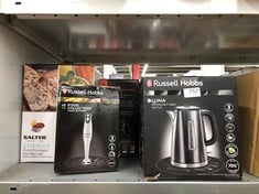 QUANTITY OF KITCHEN & APPLIANCES ITEMS TO INCLUDE RUSSELL HOBBS LUNA GREY STAINLESS STEEL 1.7L CORDLESS ELECTRIC KETTLE (QUIET & FAST BOIL 3KW, REMOVABLE WASHABLE ANTI-SCALE FILTER, EASY PUSH BUTTON