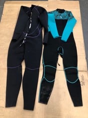 ADULT THERMA FLEX WETSUIT SIZE MEDIUM BLACK/TURQUOISE + ADULT THERMA FLEX WETSUIT SIZE MEDIUM BLACK/PURPLE : LOCATION - G RACK