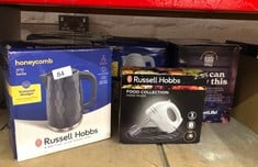 QUANTITY OF KITCHEN & APPLIANCES ITEMS TO INCLUDE RUSSELL HOBBS HONEYCOMB ELECTRIC 1.7L CORDLESS KETTLE (FAST BOIL 3KW, GREY PREMIUM PLASTIC, MATT & HIGH GLOSS FINISH, REMOVABLE WASHABLE ANTI-SCALE F