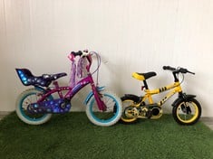 GIRLS PUPPY BIKE WITH TEDDY SEAT + KIDS PEDAL PALS DIGGER BIKE: LOCATION - FRONT FLOOR(COLLECTION OR OPTIONAL DELIVERY AVAILABLE)