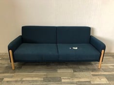 JOHN LEWIS SHOW WOOD SOFA BED BLUE FABRIC RRP £499:: LOCATION - REAR FLOOR(COLLECTION OR OPTIONAL DELIVERY AVAILABLE)