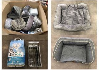 PALLET OF ASSORTED PET ITEMS TO INCLUDE LARGE FLUFFY DOG BED: LOCATION - MIDDLE FLOOR(COLLECTION OR OPTIONAL DELIVERY AVAILABLE)