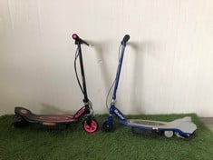 RAZOR ELECTRIC SCOOTER IN BLUE + RAZOR ELECTRIC SCOOTER IN BLACK/PINK - COLLECTION ONLY - LOCATION RIGHT RACK