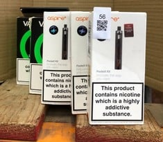 QUANTITY OF ASSORTED VAPES TO INCLUDE ASPIRE POCKET X KIT RRP £125 ID MAY BE REQUIRED - COLLECTION ONLY - LOCATION RIGHT RACK