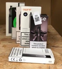 QUANTITY OF ASSORTED VAPES TO INCLUDE ASPIRE POCKET X KIT RRP £130 ID MAY BE REQUIRED - COLLECTION ONLY - LOCATION RIGHT RACK