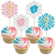 42 X 24PCS SNOWFLAKE GENDER REVEAL CUPCAKE TOPPERS GLITTER BOY OR GIRL CUPCAKE PICK DECORATIONS FOR SNOWFLAKE WINTER FROZEN BABY SHOWER BIRTHDAY PARTY SUPPLIES PINK BLUE - TOTAL RRP £210: LOCATION -