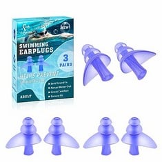 40 X SWIMMING EAR PLUGS, EAR GRACE 3 PAIR WATERPROOF REUSABLE SILICONE EAR PLUGS FOR SWIMMING SHOWERING BATHING SURFING AND OTHER WATER SPORTS (PURPLE) - TOTAL RRP £309: LOCATION - B RACK