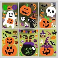 QUANTITY OF HALLOWEEN DECORATIVE WINDOW HALLOWEEN WINDOW DECORATIONS, A LARGE AMOUNT OF SCARINESS, PUMPKINS, WITCHES, BATS, IDEAL FOR HALLOWEEN PARTIES AND HOLIDAYS, INTERIOR DECORATIONS - TOTAL RRP