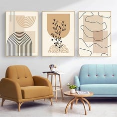 33 X GHJKL MODERN PICTURES BOHO DECORATIVE WALL DECORATION FOR LIVING ROOM BEDROOM ABSTRACT PREMIUM POSTER SET - WITHOUT FRAME (30 X 40 CM X 3 PIECES), BEIGE - TOTAL RRP £462: LOCATION - A RACK