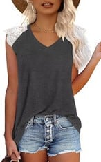 23 X DRESSMINE WOMENS SEXY LACE V NECK TANK SLEEVELESS SUMMER CASUAL LOOSE CUTE SHIRTS GREY MEDIUM - TOTAL RRP £124: LOCATION - D RACK