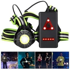 20 X WEST BIKING RUNNING LIGHT, USB RECHARGEABLE CHEST LAMP, 90° ADJUSTABLE BEAM ANGLE, 500 LUMENS, WATERPROOF LAMP FOR RUNNING WITH REFLECTIVE STRAPS FOR RUNNERS, JOGGING, CAMPING - TOTAL RRP £270: