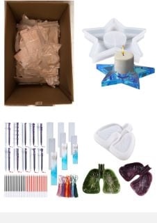 QUANTITY OF ASSORTED ITEMS TO INCLUDE ATTALLA TEA LIGHT CANDLE HOLDER SILICONE MOLDS, STAR SHAPE CANDLESTICK EPOXY CASTING SILICONE MOLDS FOR DIY JEWELRY BOX, TRINKET CONTAINER, CANDY BOX HOME TABLE