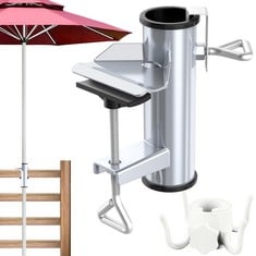 18 X DBPB TOU BEACH UMBRELLA STAND, ADJUSTABLE UMBRELLA HOLDER, OUTDOOR PARASOL STAND, UMBRELLA CLAMP FIXING CLAMP FOR BALCONY, PATIO TABLE, GARDEN, BEACH (SILVER) - TOTAL RRP £182: LOCATION - A RACK