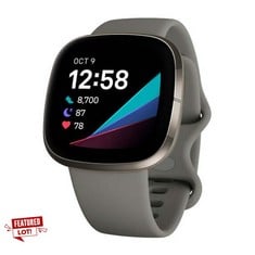 FITBIT SENSE ADVANCED UNISEX SMARTWATCH WITH TOOLS FOR HEART HEALTH, STRESS MANAGEMENT & SKIN TEMPERATURE TRENDS, SAGE GREY / SILVER. RRP £135: LOCATION - A RACK