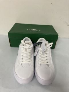 LACOSTE POWERCOURT WHITE LEATHER SHOES - SIZE 10