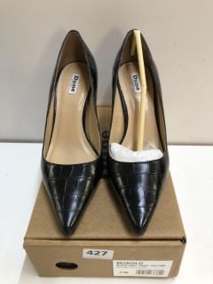 DUNE LONDON BLACK CROC PRINT LEATHER MID HEEL SHOES - SIZE 7