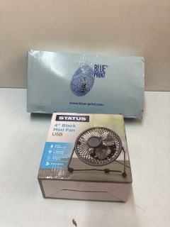 BOX OF ITEMS TO INC.STATUS 4" BLACK MINI USB FAN & BESTWAY LAZ-Z-SPA XTRAS DRINK HOLDER