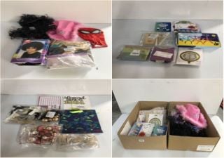 BOX OF VARIOUS ITEMS TO INC MENSA GENIUS TEST & BOX OF FANCY DRESS ACCESSORIES