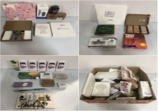 BOX OF VARIOUS ITEMS INC. GLADE RELAXING ZEN FRAGRANCE INFUSED WITH ESSENTIAL OILS