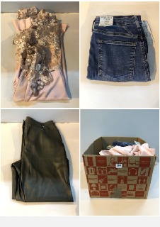 BOX OF CLOTHES IN VARIOUS SIZES AND DESIGNS