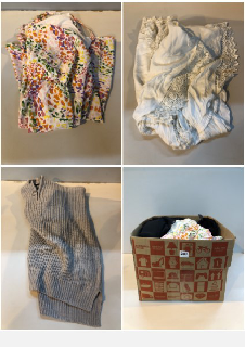 BOX OF CLOTHES IN VARIOUS SIZES AND DESIGNS